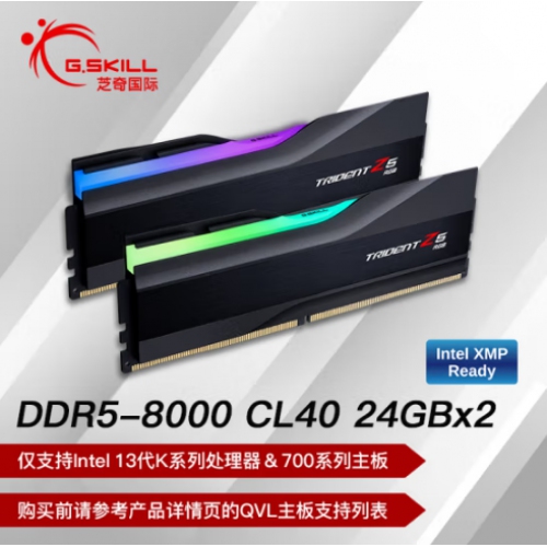芝奇(G.SKILL) 幻锋戟 新品黑色 48G8000MHz DDR5 F5-8000J4080F24GX2-TZ5RK(2X24GB)电脑台式机内存