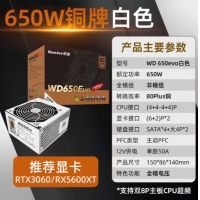 航嘉（Huntkey）WD650EVO 白色 铜牌 650W电脑电源